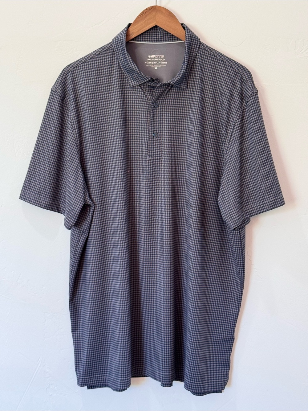 Vineyard Vines Gray Black Houndstooth Palmero OTG Golf Performance Polo Mens XL